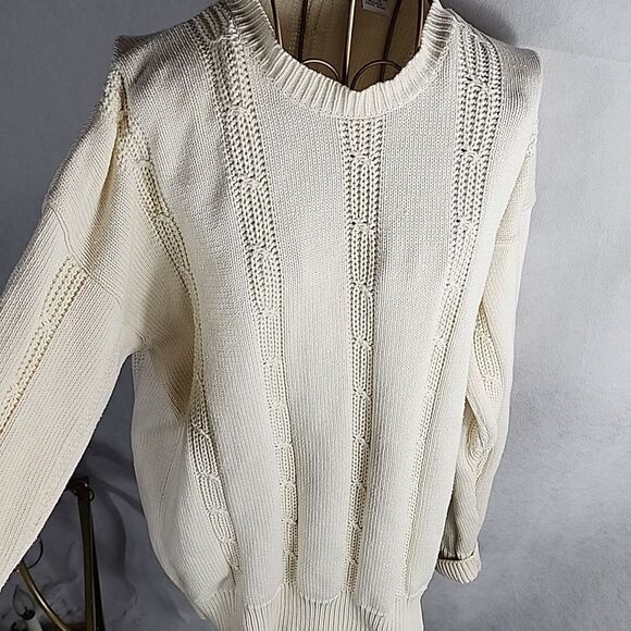 Vintage Claiborne Long Sleeved Knit Fisherman Core Crewneck Sweater Minimalist - Picture 1 of 6